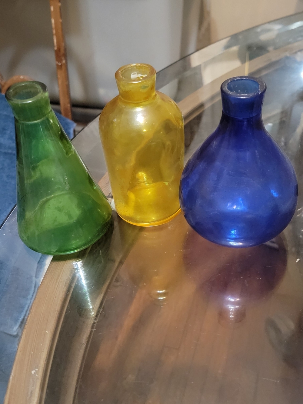 Decorative Glass Bud Vases in Green, Yellow, and Blue — Brand